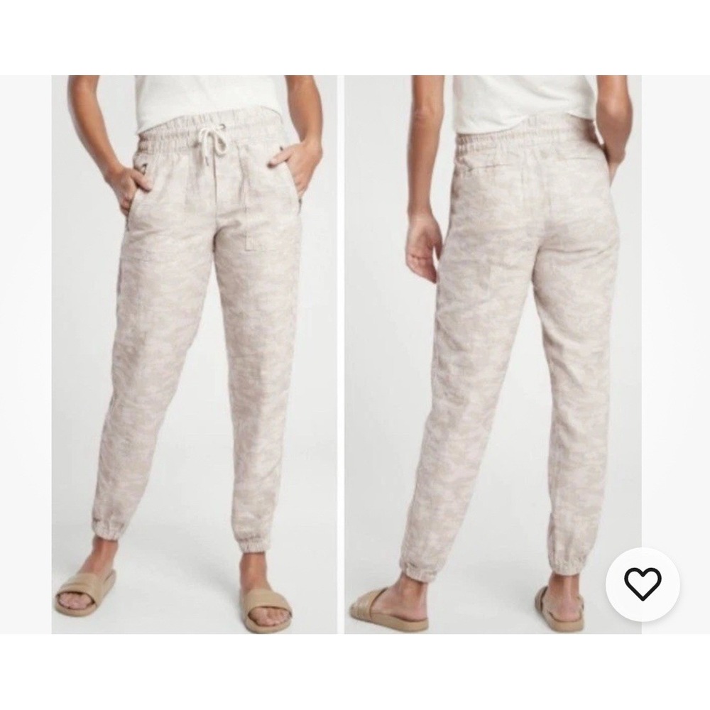 Athleta Cabo Tide Linen‎ Jogger Pants Women's Camo Pull On Zip Pockets Size 4